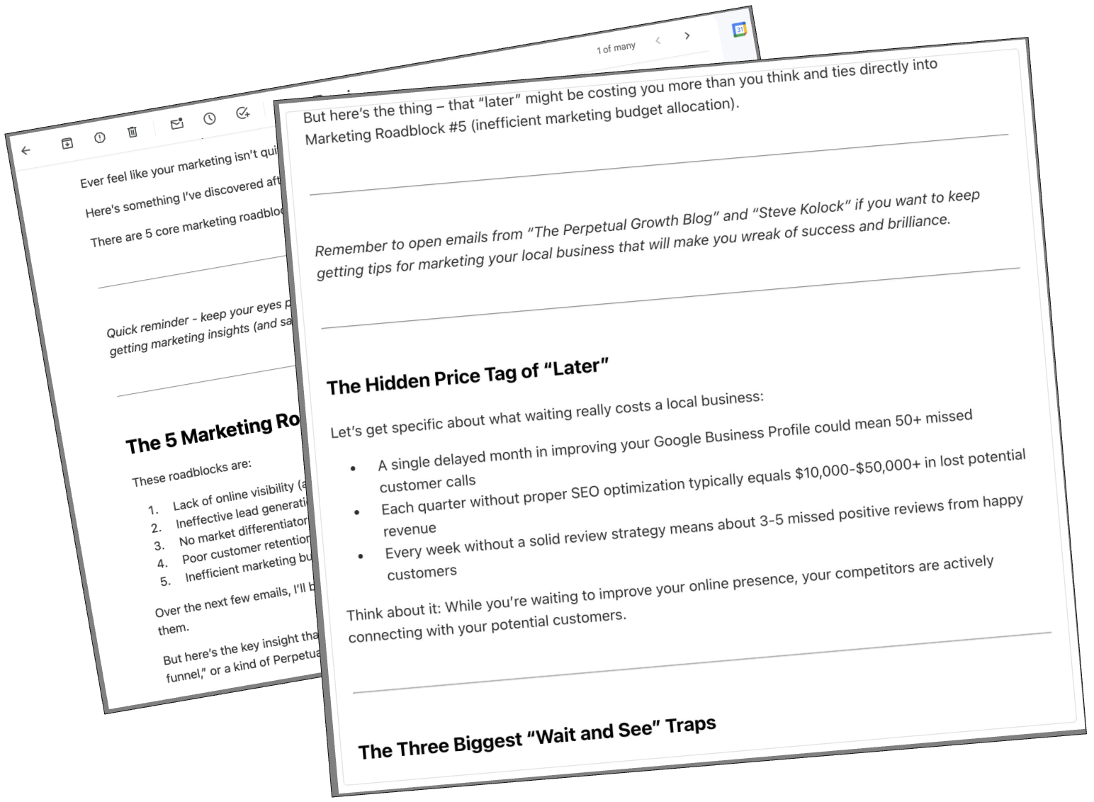 Screenshot of several newsletter issues