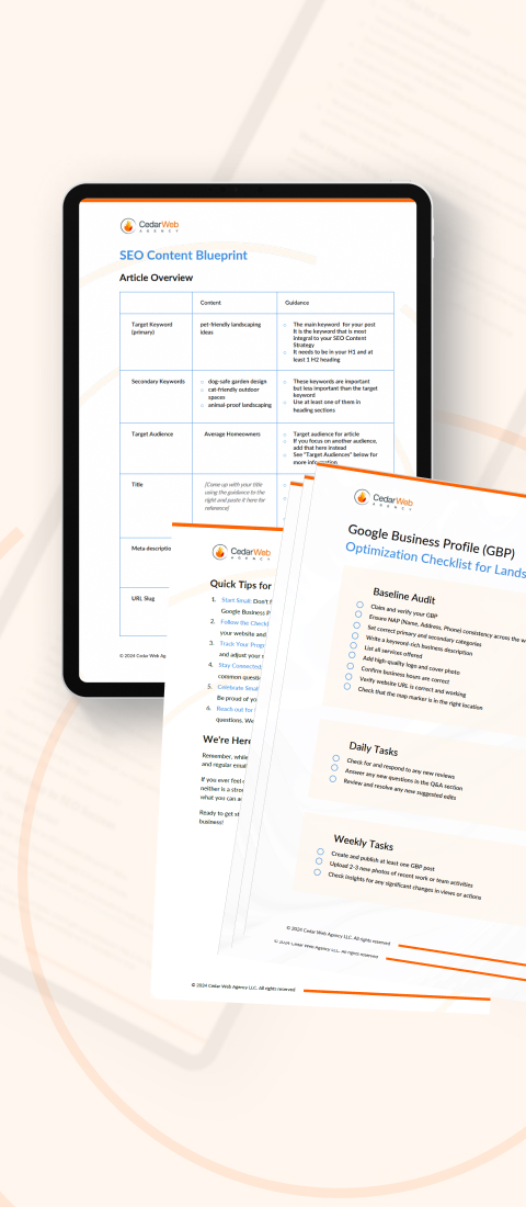 Screenshots of example reports and SEO competitor analysis